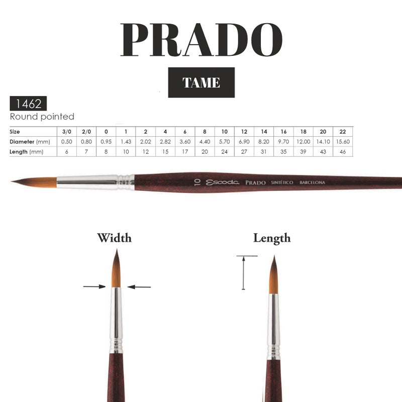 Escoda Speedball Art Products Escoda Prado Series Artist Watercolor & Acrylic Short Handle Round Paint Brush, Size 12, Synthetic Sable - Image 3